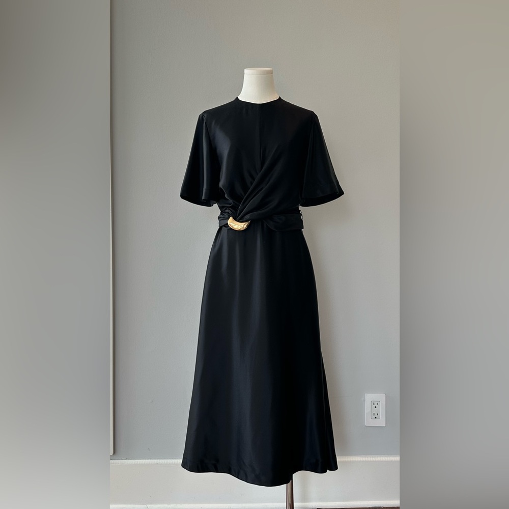 Altuzarra “Honey Dress” Black Silk Midi Dress with Gold Accent. Size 4.  NWT - Picture 2 of 10